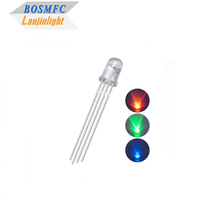 4 штифта RGB LED 5 мм через отверстие 0,06 Вт, общий анод водопроницаемый объектив F5 Трицветный светодиод